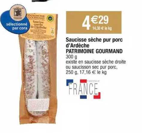 saucisse sèche pur porc d'ardèche patrimoine gourmand