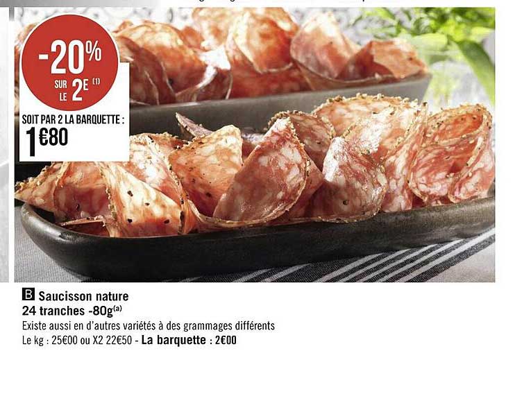 saucisson nature 24 tranches - 80g