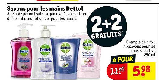 Savons Pour Les Mains Dettol 4 X Savons Pour Les Mains Sensitive 2+2 Gratuits