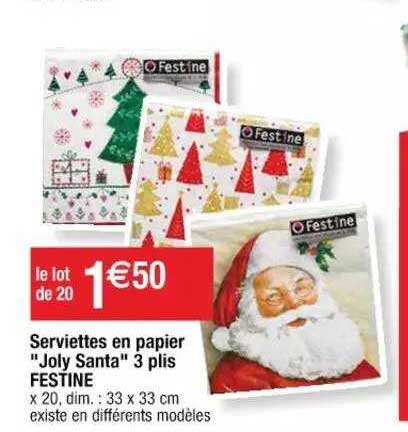 serviettes en papier "joly santa" 3 plis festine