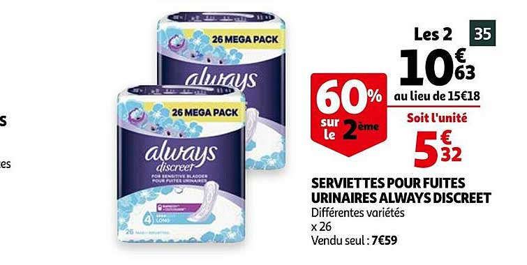 serviettes pour fuites urinaires always discreet