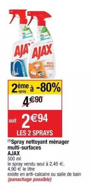 spray nettoyant ménager multi-surfaces ajax