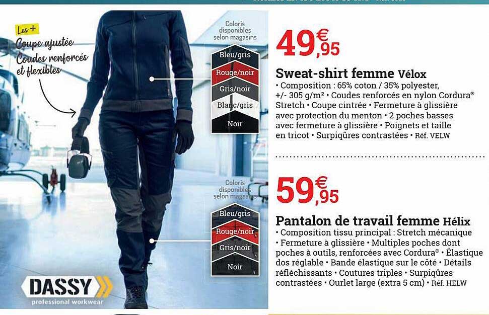 sweat-shirt femme vélox pantalon de travail femme hélix dassy