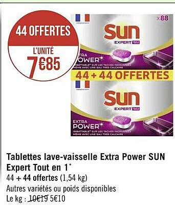 tablettes lave-vaisselle extra power sun expert tout en 1