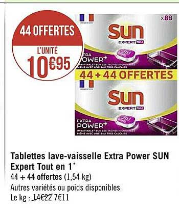 tablettes lave-vaisselle extra power sun expert tout en 1