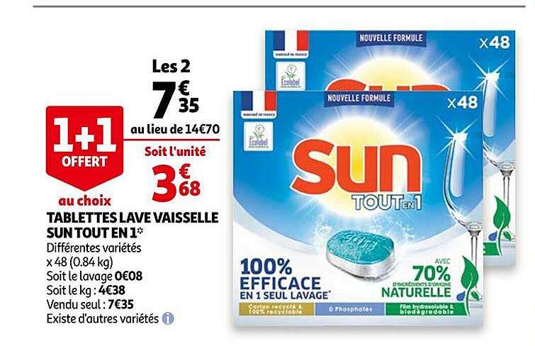 tablettes lave vaisselle sun tout en 1