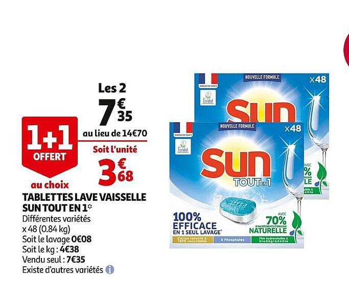 tablettes lave vaisselle sun tout en 1