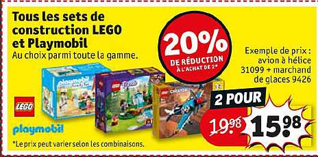 tous les sets de construction lego et playmobil avion à hélice 31099 + marchand de glaces 9426 20% de réduction à l'achat de 2e
