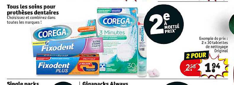tous les soins pour prothèses dentaires 2 x 30 tablettes de nettoyage original