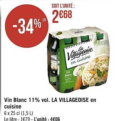 vin blanc 11% vol. la villageoise en cuisine