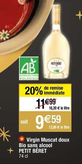 Virgin Muscat Doux Bio Sans Alcool Petit Béret