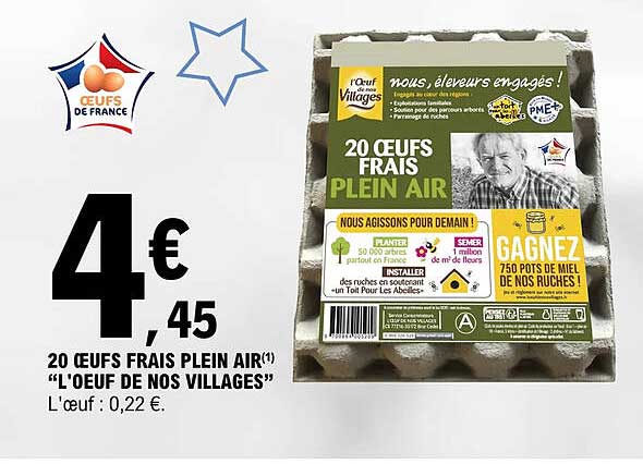 20 Oeufs Frais Plein Air "l'oeuf De Nos Villages"