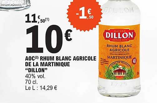 Aoc Rhum Blanc Agricole De La Martinique "dillon"