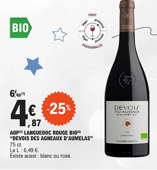 aop languedoc rouge bio "devois des agneaux d'aumelas"