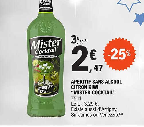 aperitif sans alcool citron kiwi "mister cocktail"