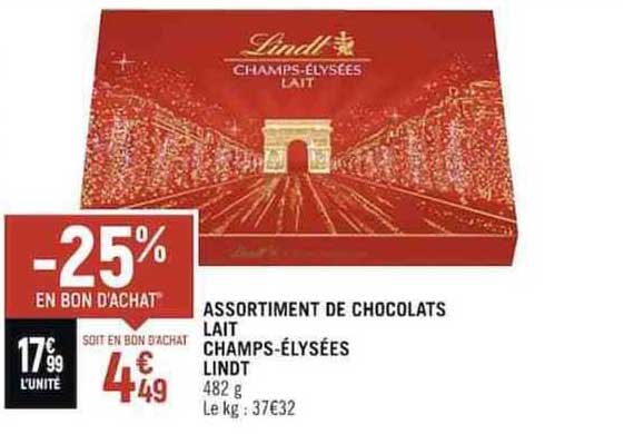 assortiment de chocolats lait champs-élysées lindt