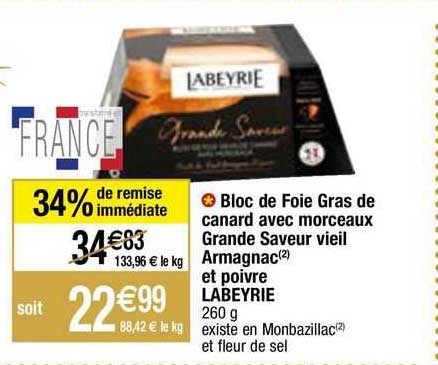 bloc de foie gras de canard avec morceaux grande saveur vieil armagnac et poivre labeyrie