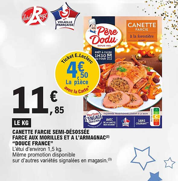 canette farcie semi-désossée farce aux morilles et à l'armagnac "douce france"