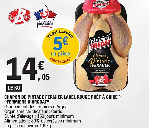 Chapon De Pintade Fermier Label Rouge Prêt à Cuire "fermiers D'argoat"