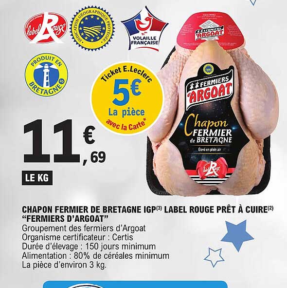 chapon fermier de bretagne igp label rouge prêt à cuire "fermiers d'argoat"