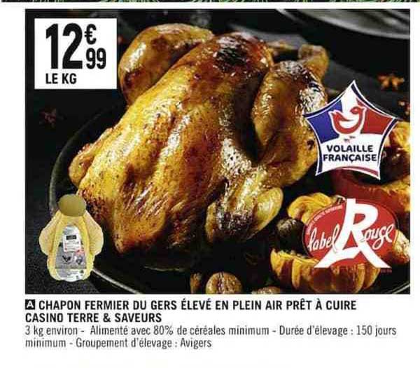 chapon fermier du gers élevé en plein air prêt à cuire casino terre & saveurs