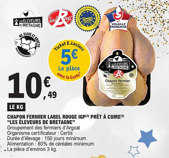 chapon fermier label rouge igp prêt à cuire "les éleveurs de bretagne"