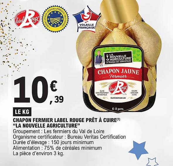 chapon fermier label rouge prêt à cuire "la nouvelle agriculture"