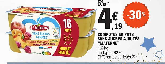 compotes en pots sans sucres ajoutés "materne"