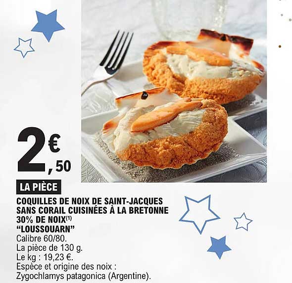 coquilles de noix de saint-jacques sans corail cuisinées à la bretonne 30% de noix "loussouarn"