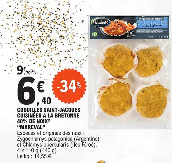coquilles saint-jacques cuisinées à la bretonne 40% de noix "mareval"