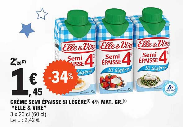 creme semi epaisse si legere 4%mat. gr. "elle & vire"