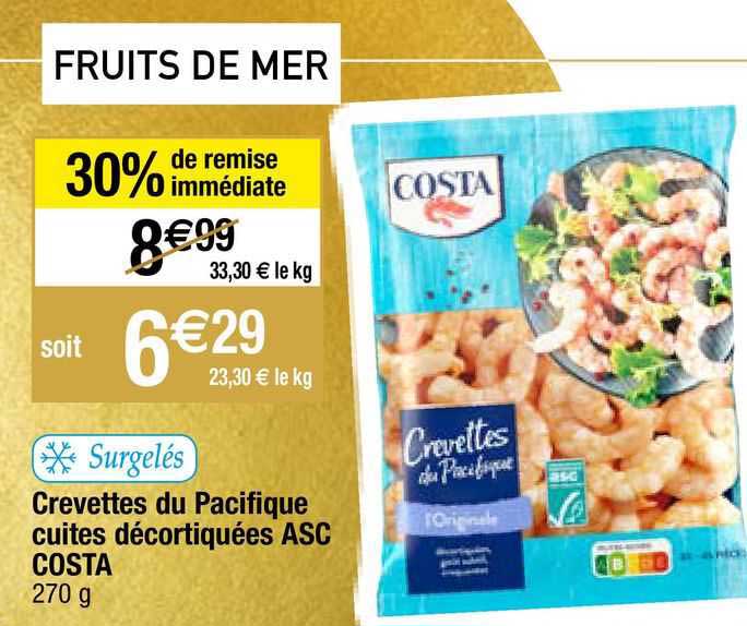 Crevettes Du Pacifique Cuites Décortiquées Asc Costa