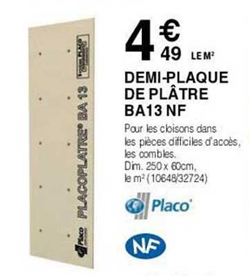 demi-plaque de plâtre ba13nf