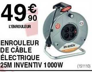 enrouleur de câble électrique 25cm inventiv 1000w