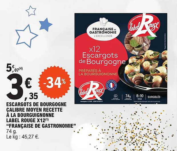 escargots de bourgogne calibre moyen recette à la bourguignonne label rouge x12 "française de gastronomie"