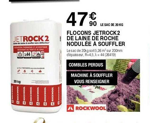 flocons jetrock 2 de laine de roche nodulée à souffler rockwool