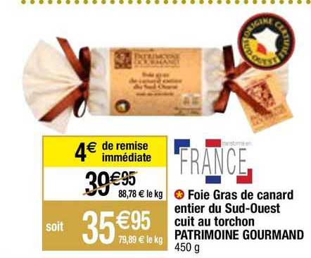 foie gras de canard entier du sud-ouest cuit au torchon patrimoine gourmand