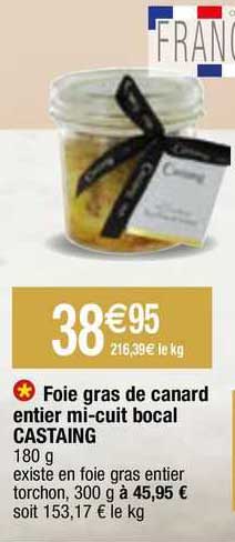 foie gras de canard entier mi-cuit bocal castaing