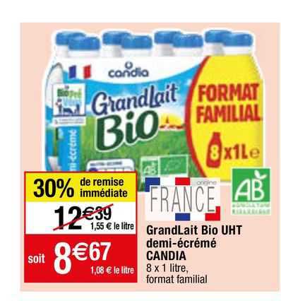 grand lait bio uht demi-écrémé candia