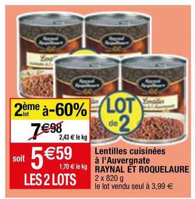 lentilles cuisinées à l'auvergnate raynal et roquelaure