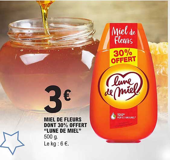 miel de fleurs dont 30% offert "lune de miel"
