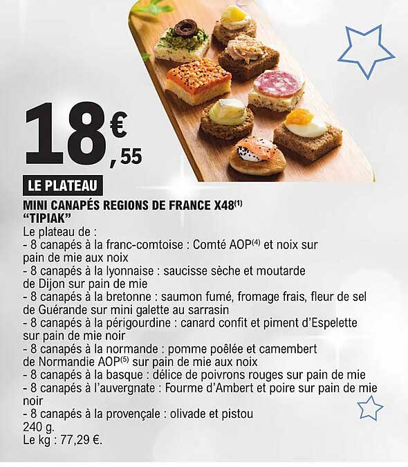 mini canapés regions de france x48 "tipiak"