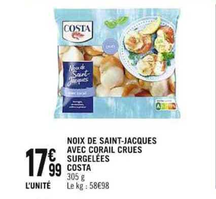 Noix De Saint-jacques Avec Corail Crues Surgelées Costa