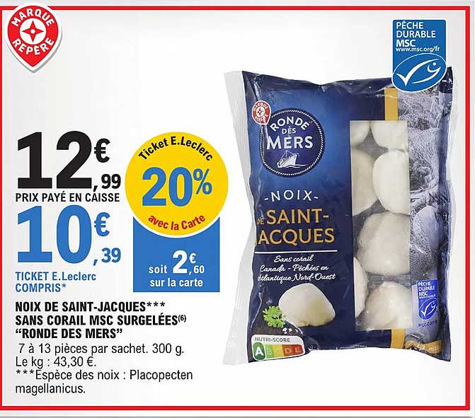 noix de saint-jacques sans corail msc surgelées "ronde des mers"