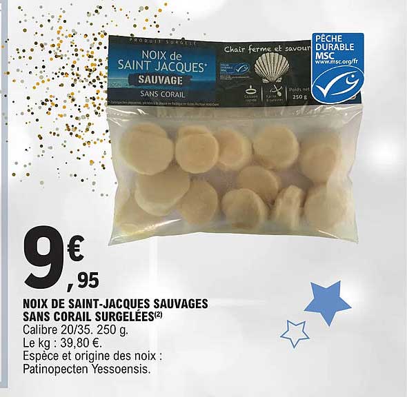 noix de saint-jacques sauvages sans corail surgelées