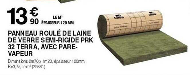 panneau roulé de laine de verre semi-rigide prk 32 terra avec pare-vapeur