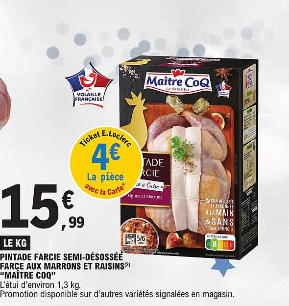 pintade farcie semi-désossée farce aux marrons et raisins "maître coq"