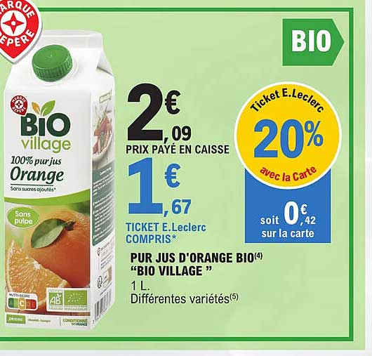 Pur Jus D'orange Bio "bio Village"