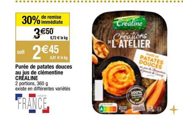 purée de patates douces au jus de clémentine créaline