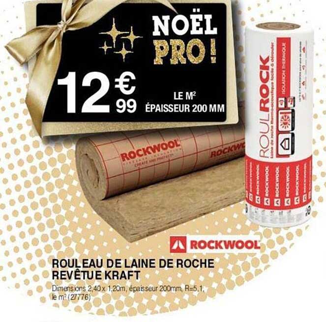rouleau de laine de roche revêtue kraft rockwool